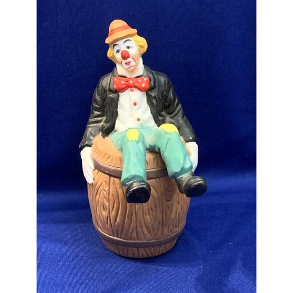 Bisque Porcelain Clown Sitting in a Barrell - Picture 1 of 6